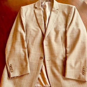 Pronto Uomo Platinum Taupe Plaid Sportcoat, 46 Long, 100% Wool